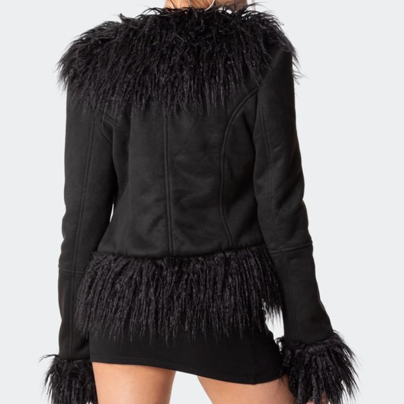 Black Afghan Coat Daisy Jones Penny Lane 70's Fall Faux Fur  Jacket Winter SZ XS - Picture 3 of 4